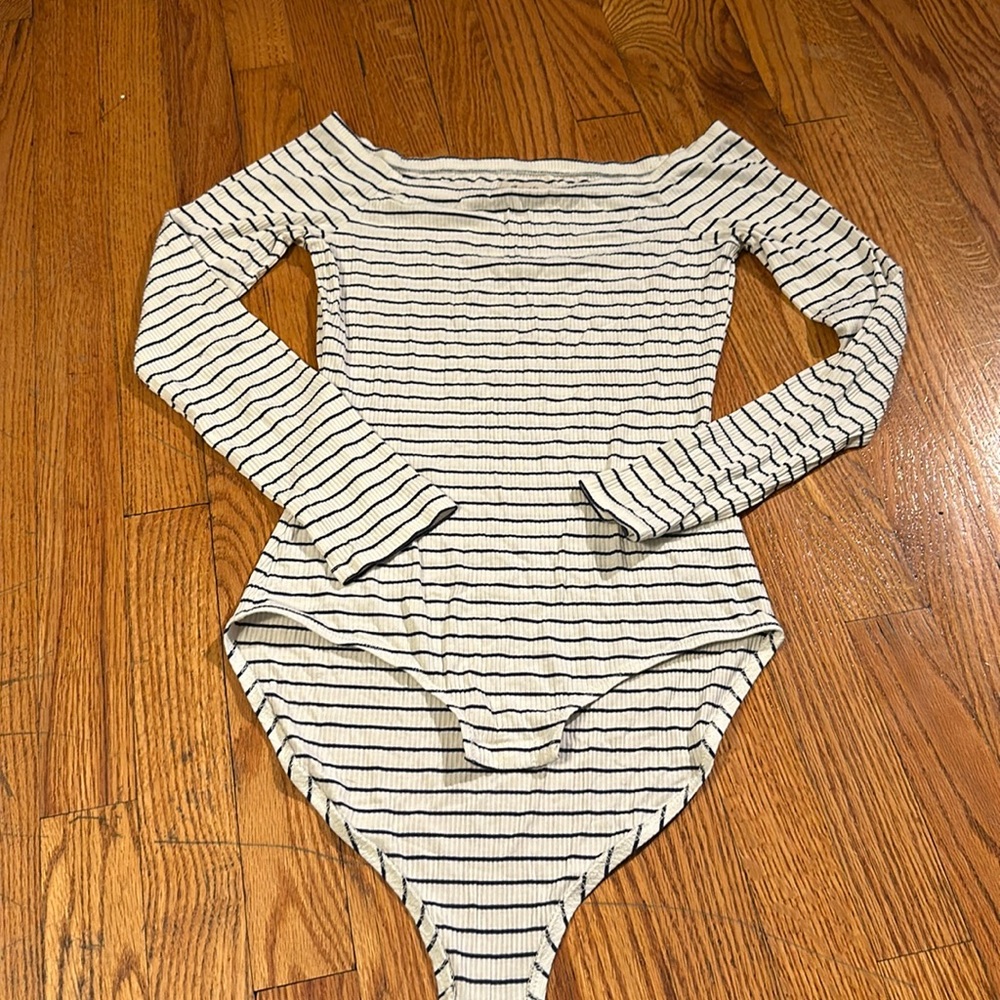 Madewell off the shoulder striped bodysuit